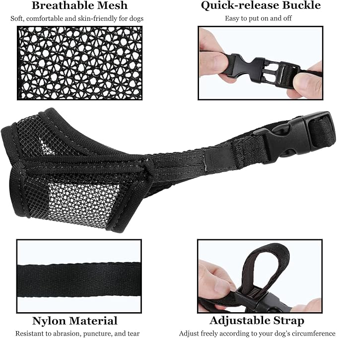 LUCKYPAW Dog Muzzle, Mesh Muzzle for Large Medium Dogs, Soft Mouth Cover to Prevent Biting Chewing, Drinkable Breathable Adjustable Puppy Mouth Guard (XL, Black)