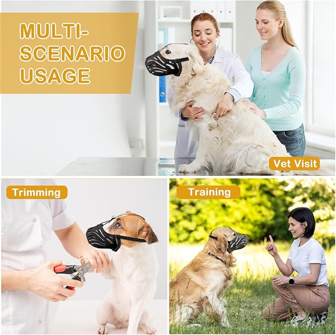 Dog Muzzle, Soft Breathable Dog Muzzles Suitable Dogs, Adjustable Basket Muzzles Prevents Chewing and Biting for Grooming Trimming Training (Black, L (44lb))