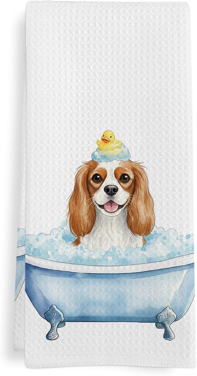 Funny Cavalier King Charles Spaniel Bathroom Hand Towel, King Charles Cavalier Duck Gifts Hand Towel for Bathroom Kitchen washroom Decor, Dog Lovers Gifts Dish Tea Towels, 16x24 Inch