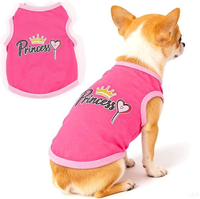 3 Pieces Dog Clothes for Small Dogs Girl Summer Dog Shirts Cute Printed Puppy Tshirts Pet Outfits Apparel, Medium, Pink, Rose, Purple