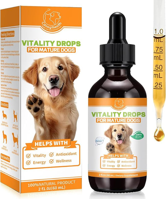 Mature Dog Vitality Drops -Healthy Aging,Cellular Energy & Antioxidant Support with NMN,NAD+ & CoQ10-60ml（2 FL OZ