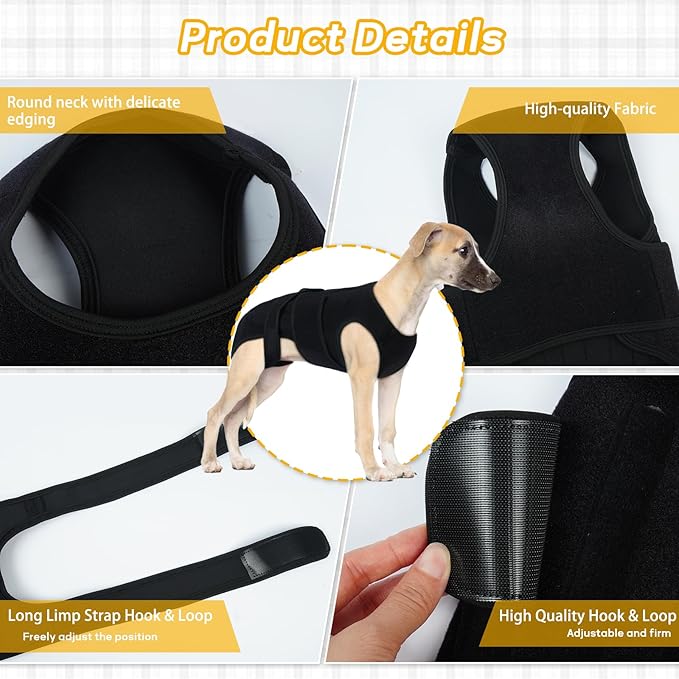 Back Brace for Small Dogs - Adjustable Dog Spine Support Vest with 5 Support Rods, Breathable Fabric for Post-Op Comfort & Hip Support for Small Pets, Black XS