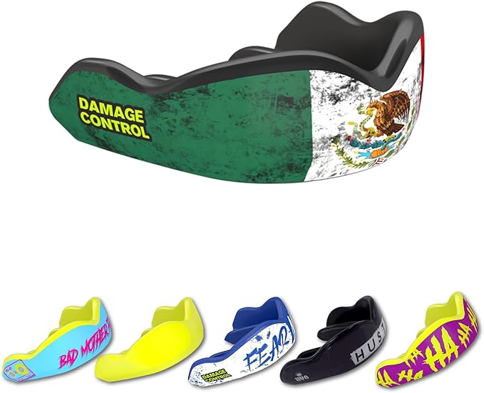 DAMAGE CONTROL High-Impact Mouth Guard – Sports Mouthguard for Boxing, Football, Hockey, Lacrosse & Basketball, Protects Teeth & Jaw, Protective Mouthpiece for Adults & Youth (Youth, Mexican Flag)