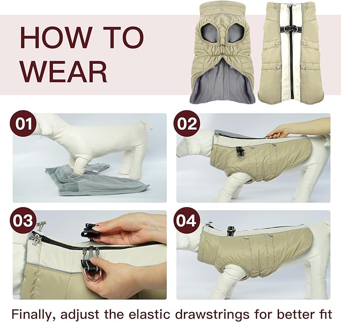 Medium Dog Coat - Warm Zip Up Snowsuit Dog Harness Vest, Reflective Water-Resistant Dog Jacket for Medium Dogs - Jack Russell, Mini Schnauzer, Apricot