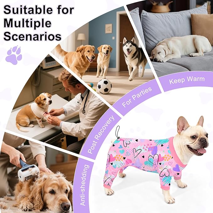 Bienbee Dog Pajamas, 4 Pack Dog Recovery Suit Shedding Suit Cute Soft Puppy Clothes Dogs Pjs Onesies Jammies Adjustable Breathable & Stretchy Clothes for Small Medium Large Dogs Girl Boy Puppy-L
