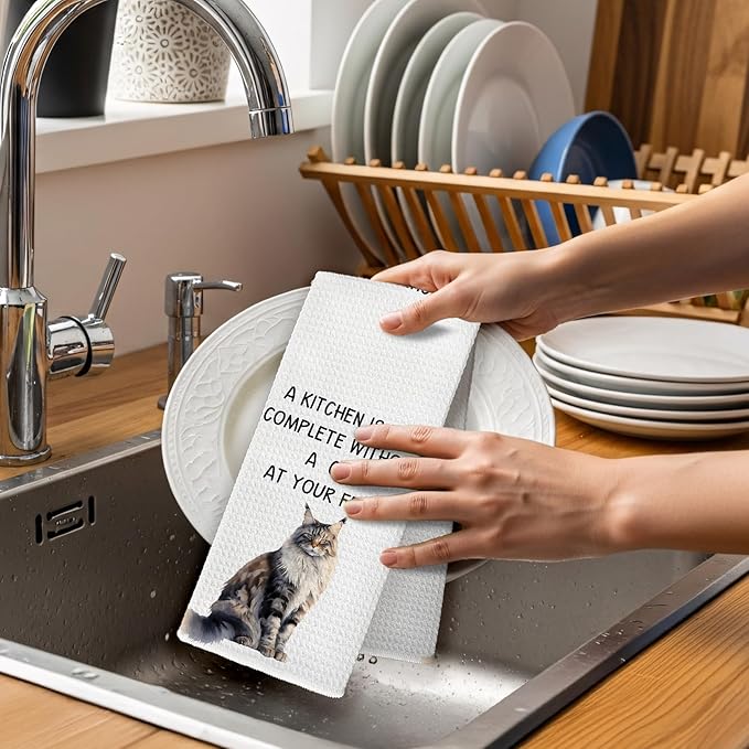 Gifts for Maine Coon Cat Lovers Kitchen Towels Set of 2, Maine Coon Cat Gifts Hand Towel, Every Meal You Make Decorative Tea Dish Towels for Kitchen, FunnyCat Kitty Kitchens Decor, 16x24in
