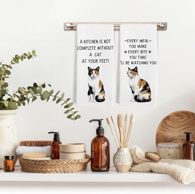 Gifts for Calico Cat Lovers Kitchen Towels Set of 2, Calico Cat Gifts Hand Towel, Every Meal You Make CalicoCat Decorative Tea Dish Towels for Kitchen, FunnyCat Kitchens Decor, 16x24in