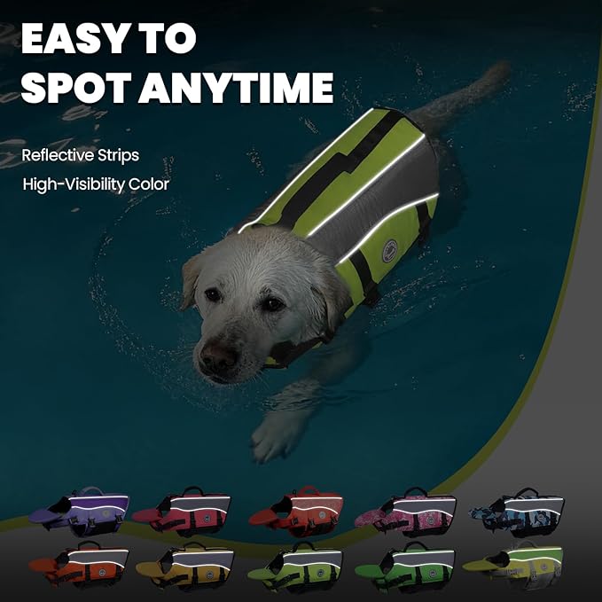 VIVAGLORY Front Float Dog Life Vest, Dog Life Jacket for Swimming & Boating, Swimming Vest with Chin Float & Handle, Ripstop & Buoyancy for Puppy Doggy, M, Bright Yellow