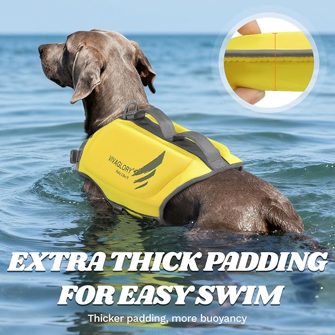 VIVAGLORY High Buoyancy Dog Life Vest, Swimming Vest with Handle, Dog Life Jacket for Swimming & Boating, Buoyancy for Puppy Doggy, XL, Yellow