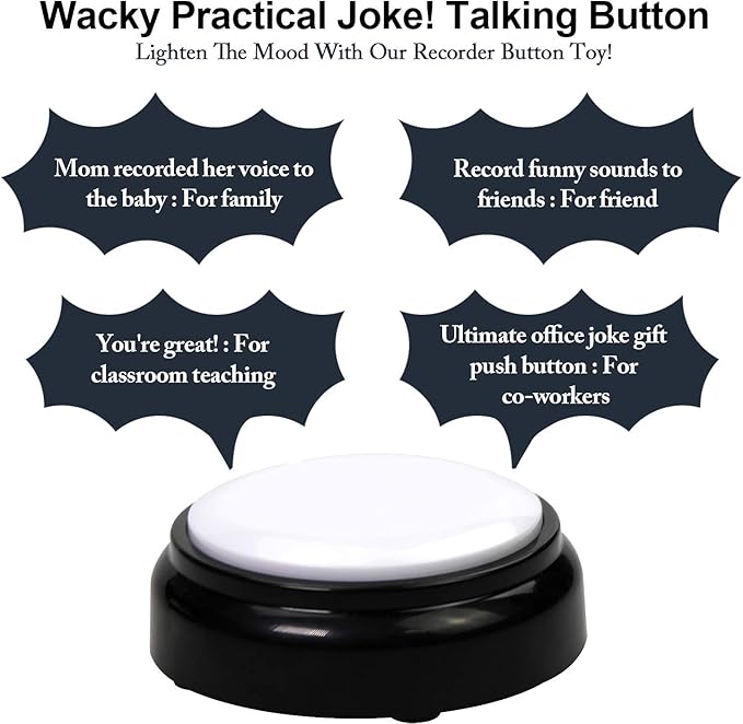 Cover 30 Seconds Recordable Talking Button Record Button Toy Gift Answer Buzzers (White+Black)