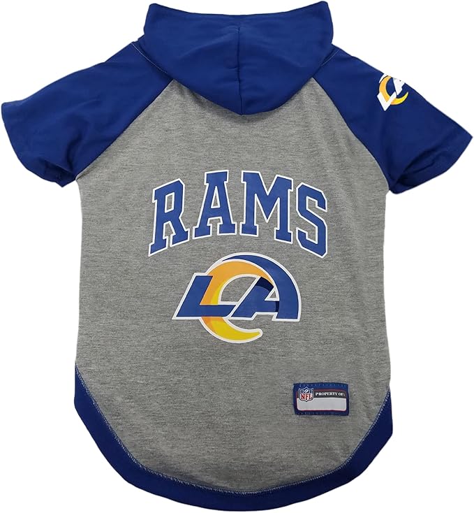 NFL Los Angeles RAMS Hoodie for Dogs & Cats. | NFL Football Licensed Dog Hoody Tee Shirt, Large| Sports Hoody T-Shirt for Pets | Licensed Sporty Dog Shirt.