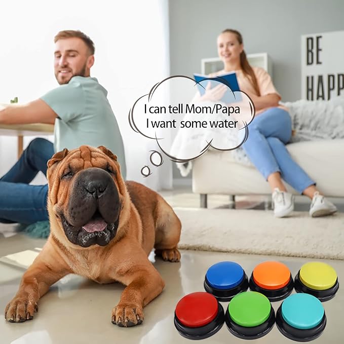 Voice Recording Button, Dog Buttons for Communication Pet Training Buzzer, 30 Second Record & Playback, Funny Gift for Study Office Home, 6 Packs