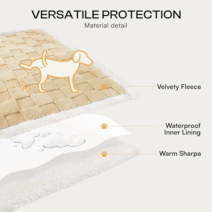 Luciphia Waterproof Dog Blanket for Large Dogs Washable Soft Sherpa Fleece Cat Blankets with 3D Jacquard Cozy Calming Reversible Bed Couch Protector Furniture Protection for Pet,Beige White,85x57 inch