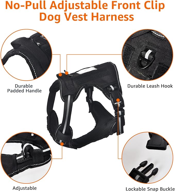 Amazon Basics No-Pull Dog Harness, Adjustable Front Clip, Escape Proof Tactical Vest, X-Large, Black