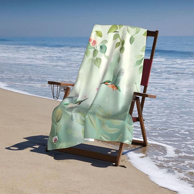 Floral Hummingbird Beach Towel 31inx51in, Bird Sand-Free Microfiber Bath Towel Ultra Soft Quick Dry Pool Towel Absorbent Towel Lightweight Towel for Swimming Bathroom Decor
