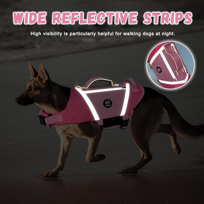 EMUST Dog Life Vests for Swimming, Adjustable Dog Life Jackets for Small Dogs with Hook & Loop, Reflective Dog Swim Vest with Quick-Release Buckles for Bulldogs, Dachshunds, Corgis, Pink, S