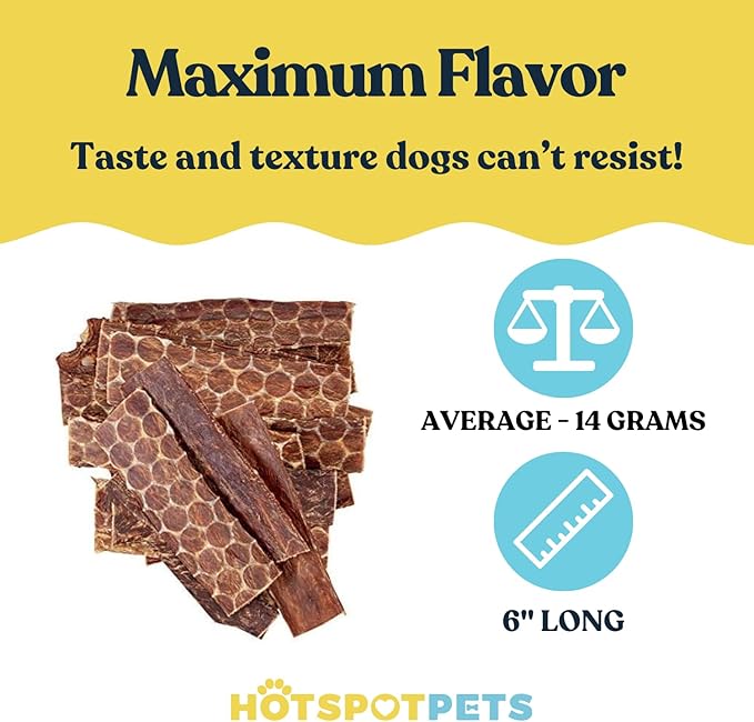 hotspot pets Beef Esophagus Dog Treats (6 INCHES - 25 Count) Grass Fed with No Added Hormone, All Natural Jerky Dog Treats - Dog Chews Rich in Glucosamine & Chondroitin for Joint Health