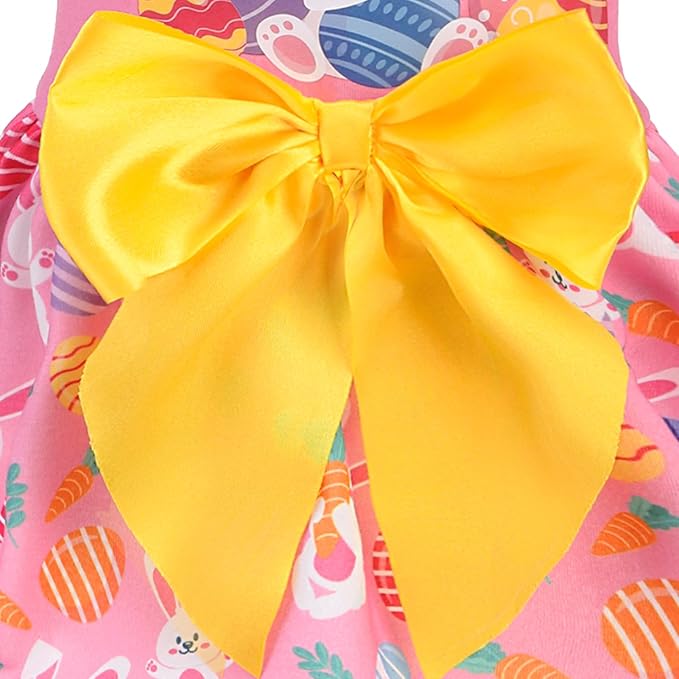 PUPTECK Print Dog Easter Dress Pet Costumes Apparel with Cute Bowtie Puppy Clothes Outfit, Rabbit, XS