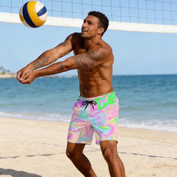 Mens Swim Trunks with Compression Liner Quick Dry Zipper Pocket Bathing
