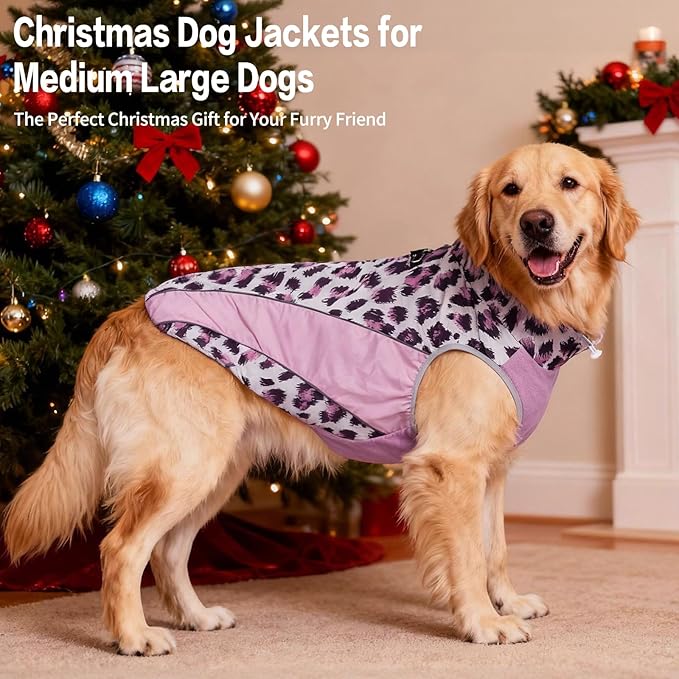 Dog Coats for Medium Dogs with Harness Built in, Waterproof Dog Jacket Warm Pet Winter Coat Snowsuit for Cold Weather, Reflective Fleece Windproof Jacket, Purple, U-LDMF05L