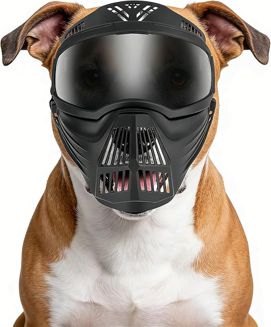 Namsan Large Dog Goggles with Basket Muzzle, Breathable, Full Face Protective, Dog Sunglasses with Mouth Cover for Medium to Large Dogs, Adjustable, Black