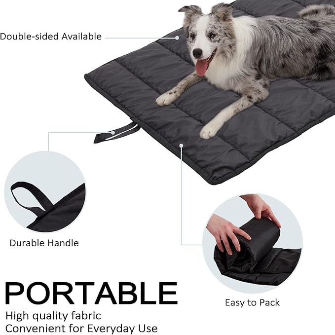 BDEUS Travel Dog Bed, Outdooor Camping Pet Mat, Portable Place Mat with Handle, Easy to Clean, Waterproof & Portable and Odor Resistant Pet Cooling Pad (X-Large 51" x 35", Black)
