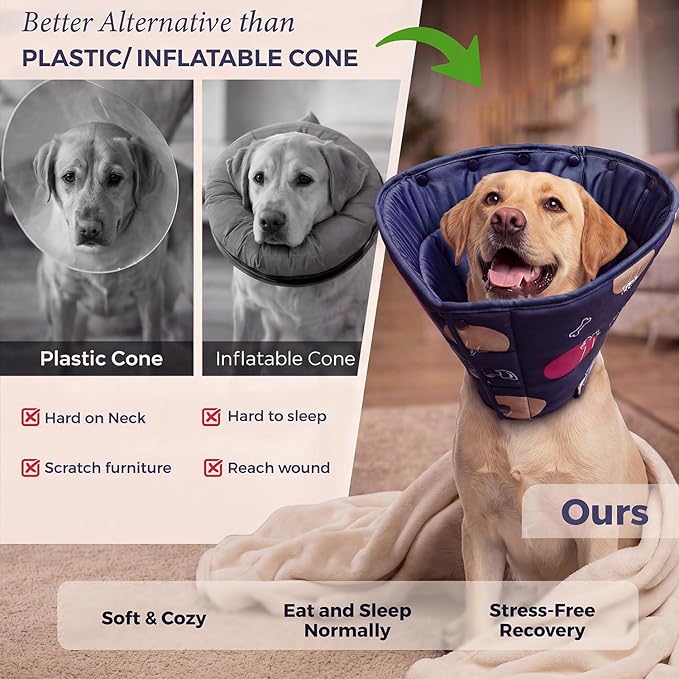 Ejona’s furryfamily Dog Recovery Cone – Soft & Adjustable Post-Surgery E-Collar for Comfort & Protection – Prevents Licking & Scratching – Easy Clean, Durable, Fits All Breeds