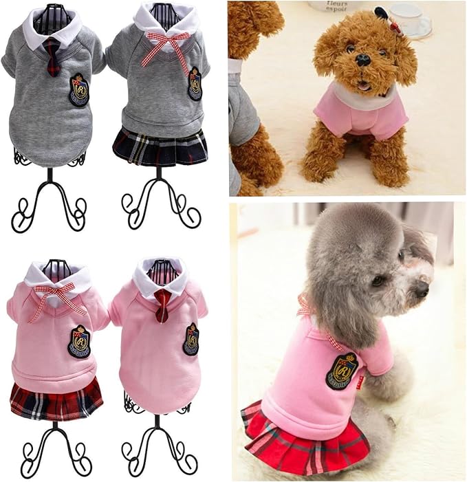 Selena Pet Uniform School Skirts Sailor Costume Dog Campus Clothes Teddy Cute Bowtie Adorable Puppy Apparel (X-Large,Pink Shirt)