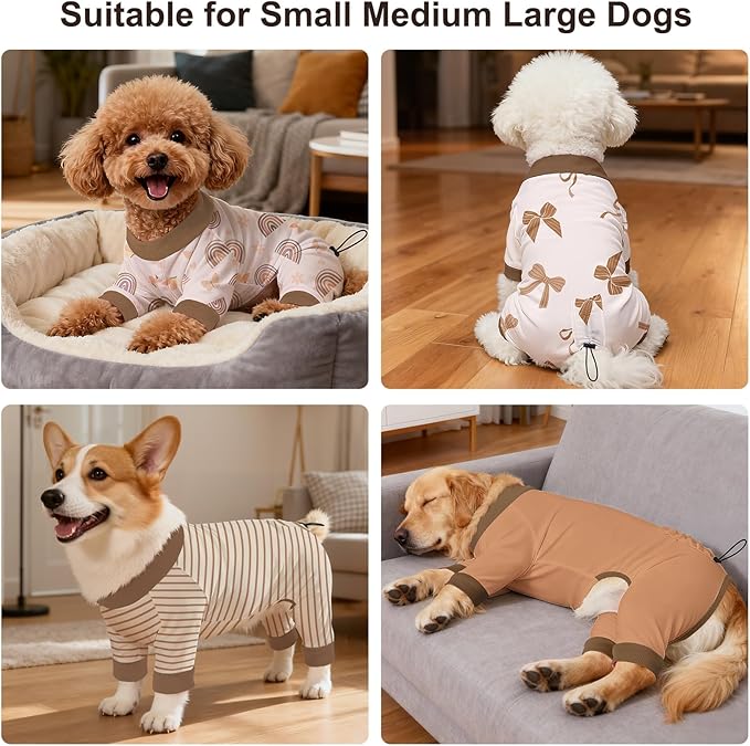 Bienbee Dog Pajamas, 4 Pack Dog Recovery Suit Shedding Suit Cute Soft Puppy Clothes Dogs Pjs Onesies Jammies Adjustable Breathable & Stretchy Clothes for Small Medium Large Dogs Girl Boy Puppy-XL