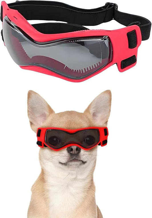 Small Dog Goggles Small Breed, Small Dog Sunglasses UV Eye Protection for Medium Breed Dogs, Doggy Goggles Puppy Eyewear Glasses Pet Sunglasses, Red