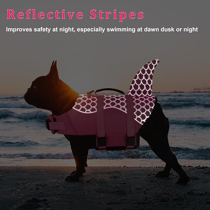 Dogcheer Dog Life Jacket, Cute Shark Dog Life Vest for Swimming Boating with Superior Buoyancy and Rescue Handle, Adjustable Puppy Swim Vest Pet Floating Vest for Small Medium Large Dogs - Pink, M
