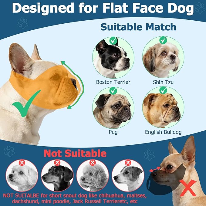 BARKLESS French Bulldog Calming Muzzle, Short Snout Shading Eye Mask to Help Calm The Dog Down, Soft Dog Muzzle for Grooming Vet Visits, Mouth Guard Prevent Biting (Blue, L)