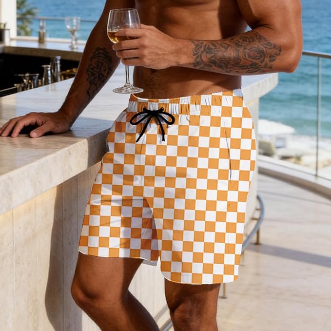 Mens Swim Trunks with Compression Liner Quick Dry Zipper Pocket Bathing