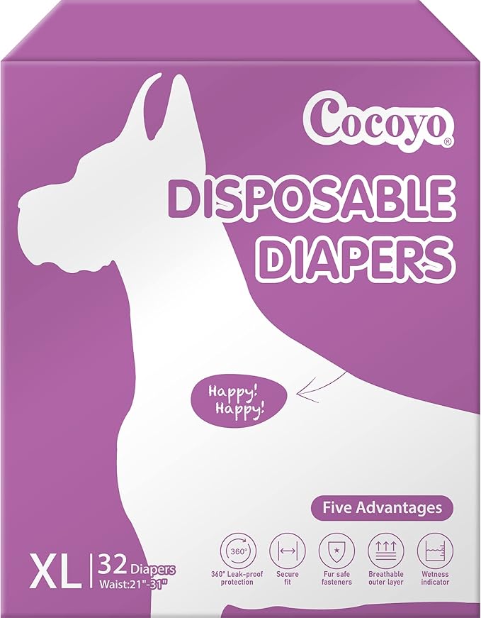 COCOYO Disposable Dog Diapers Female, Doggie Diapers Female,Puppy Diapers Female, Super Absorbent, Breathable, Wetness Indicator (X-Large, 32)
