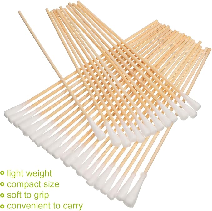BBTO 200 Pieces 6 Inches Buds for Dog Long Ear Swab with Wooden Handle for Pet