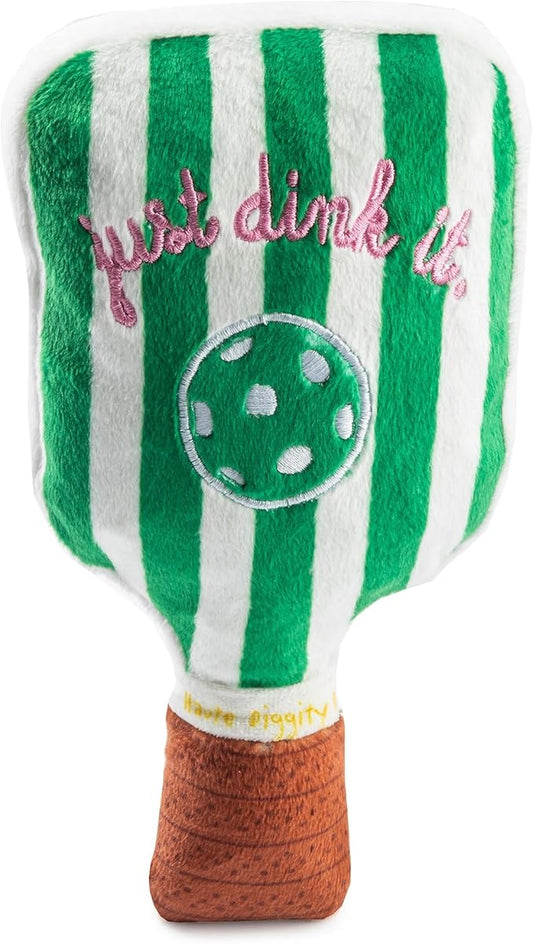Haute Diggity Dog Green Stripe Pickleball Paddle, Plush Trendy Sporty Dog Toys with Interactive Squeaker, Stimulating Pet Enrichment, Machine-Washable & Safe Materials for All Breeds, One Size