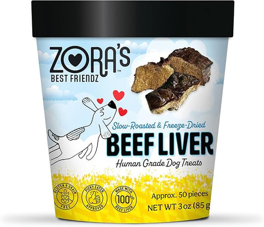 Zora's Best Friendz - 100% Human-Grade Oven-Roasted Freeze-Dried Beef Liver Dog Treats, 3 oz, Healthy, no HPP, Grain-Free, Gluten-Free, No Preservatives, Made in The USA