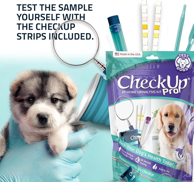 CheckUp Pro at Home Wellness Test for Dogs | Telescopic Pole, Reusable Cup, 2 Strips | Detection of 10 Indicators | pH, Protein, Urobilinogen, Glucose, Bilirubin, Ketone, S-Gravity, Blood in Urine
