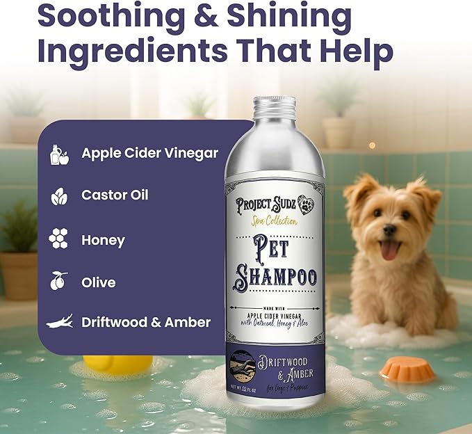 Project Sudz Spa Collection Liquid Shampoo – Driftwood & Amber | Natural Pet Shampoo for Dogs & Cats | Eco-Friendly, Gentle, Non-Toxic, Made in USA