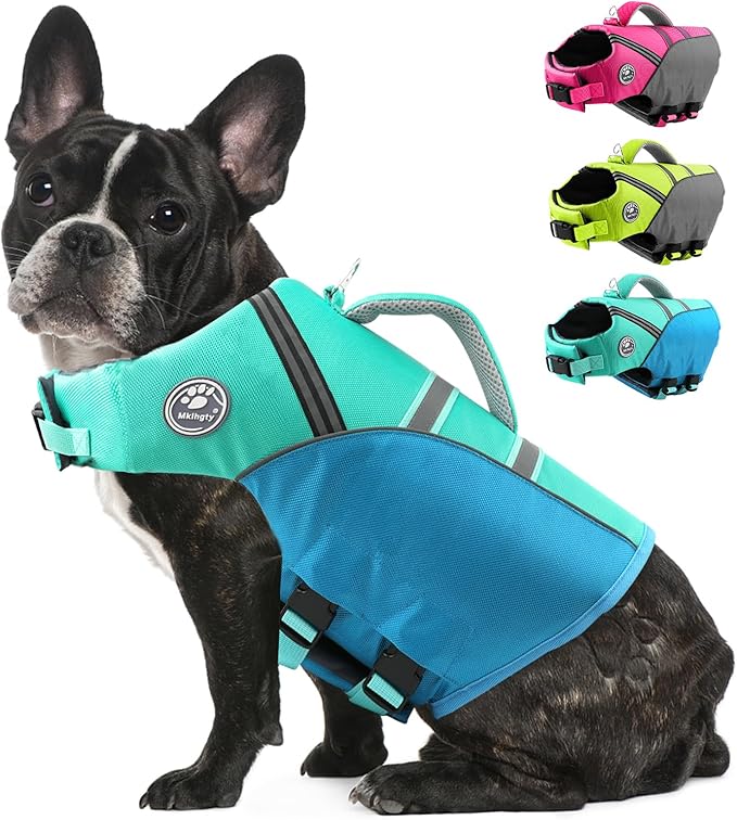 Mklhgty Dog Life Jacket for Swimming & Boating, Ripstop Safety Vest with Rescue Handle, High Buoyancy Preserver for Small Medium Large Dogs