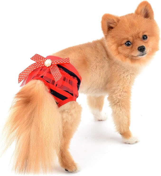 SELMAI Adorable Dog Physiological Shorts Diaper for Dogs Female in Heat Reusable Washable Doggy Kitten Underwear Pants for Small Medium Puppy Cat Girl Doggie Menstrual Nappies All Seasons Red S