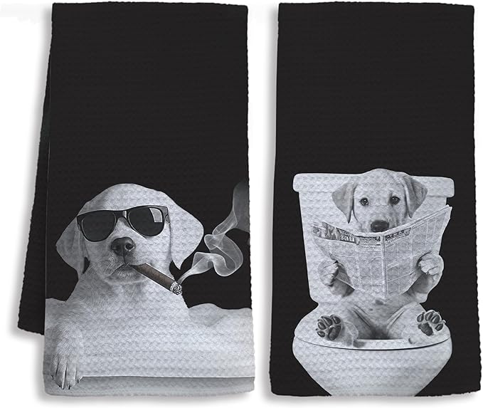 Funny Labrador Retriever Bathroom Hand Towels, Gifts for Labrador Dog Lovers, Dogs Mom Dad Gifts Hand Towels for Bath Room Washroom, Dog Bathroom Decor, 16x24 Inch Set of 2