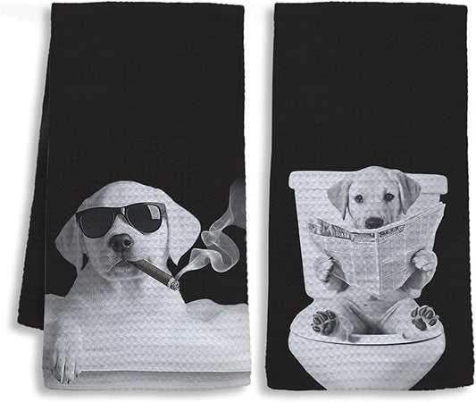 Funny Labrador Retriever Bathroom Hand Towels, Gifts for Labrador Dog Lovers, Dogs Mom Dad Gifts Hand Towels for Bath Room Washroom, Dog Bathroom Decor, 16x24 Inch Set of 2