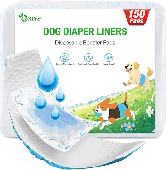 Dog Diaper Liners Booster Pads, 150ct Disposable Dog Diapers Inserts Male Female for Washable Doggie Belly Bands Wraps Covers Period Panties(Regular)