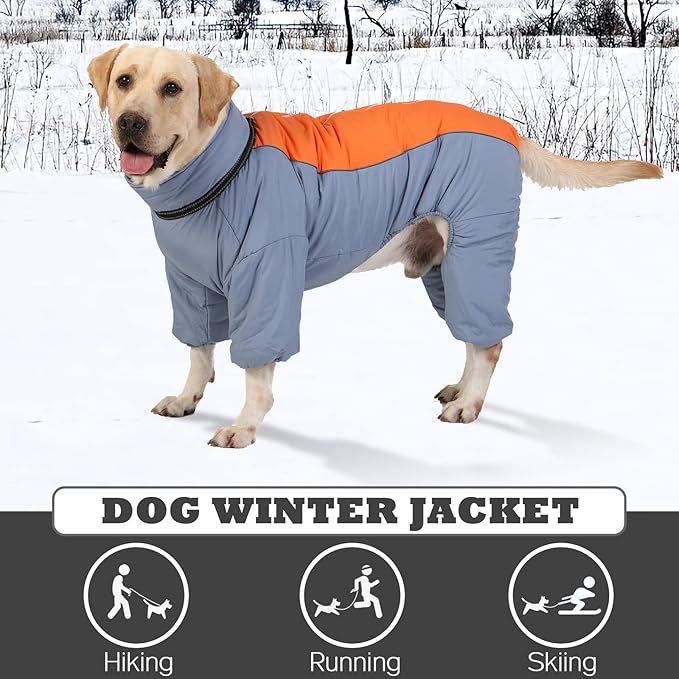 Fullbody Winter Coat, Thick Ultra Warm Zip Up Snow Jacket, Reflective Outdoor Windproof Snowsuit With Harness for Dogs, HazeBlue, 26