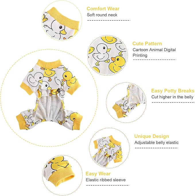 Kosiyi Dog Pajamas Small Sized Dogs Girl Boy, Yellow Duck Lightweight Velvet Pet Pjs, Fleece Stretch Dog Onesie, Puppy Winter Spring Clothes, Jammies, Doggie Outfit Apparel, Small, Yellow