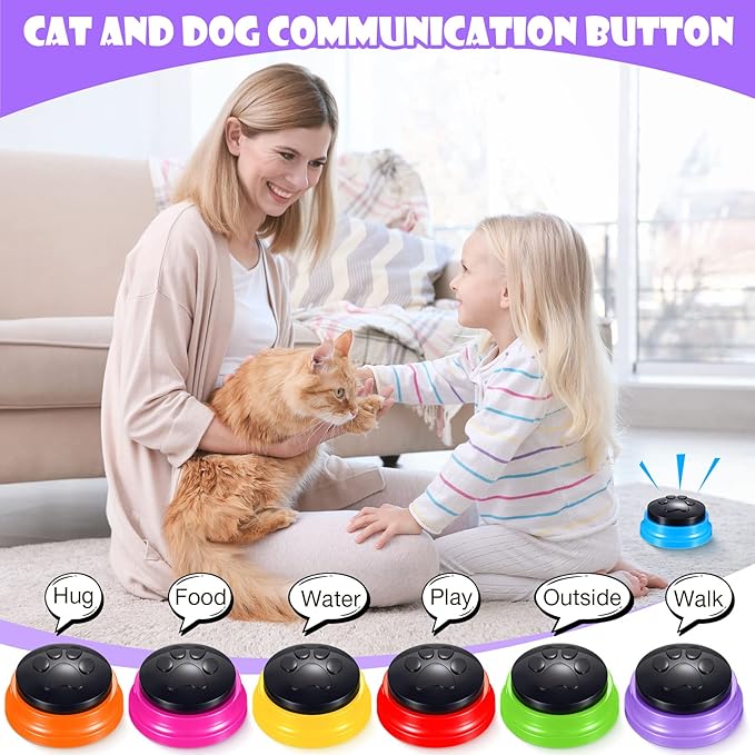 8 Pack Voice Recording Button, Recordable Dog Buttons for Communication Dog Talking Buttons Pet Training Buzzers for Dogs Cats, 30 Second Record and Playback, Christmas Funny Gift for Friend, 8 Colors