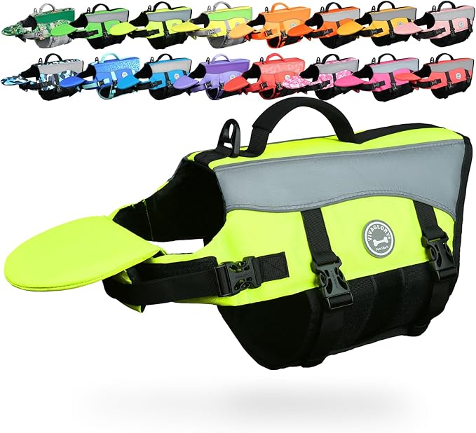 VIVAGLORY Front Float Dog Life Vest, Dog Life Jacket for Swimming & Boating, Swimming Vest with Chin Float & Handle, Ripstop & Buoyancy for Puppy Doggy, XL, Bright Yellow
