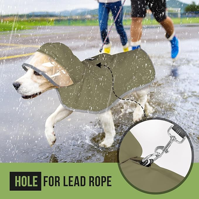 Lukovee Dog Raincoat - Lightweight Hooded Dog Rain Coat for Large Medium Small Dogs, Adjustable Poncho Jacket with Reflective Stripes & Built-in Storage Pocket (Green, Large)