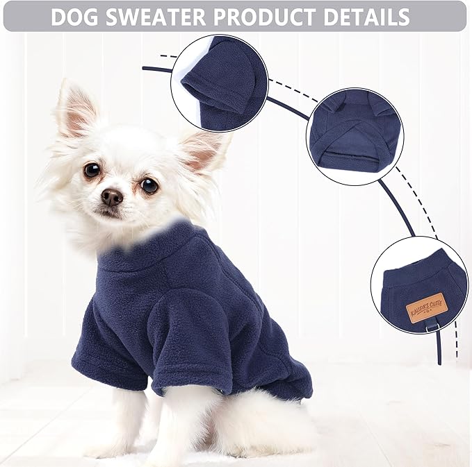 2 Pack Dog Sweaters with Leash Ring Warm Fleece Dogs Sweatshirt for Small Dogs Pet Puppy Coat Apparel Outfits Winter Dog Clothes for Chihuahua, Yorkie, Bulldog, Dachshund Cats XS, Grey